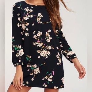 Lulus Herbaceous Babe Navy Floral Print Shift Dress Small